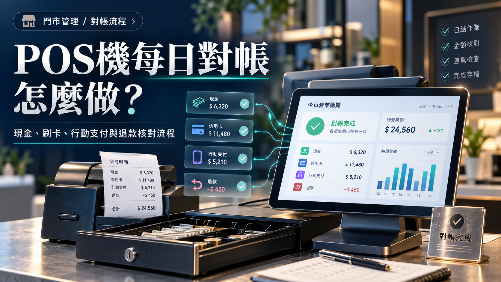POS機每日對帳怎麼做？現金、刷卡、行動支付與退款差異核對流程